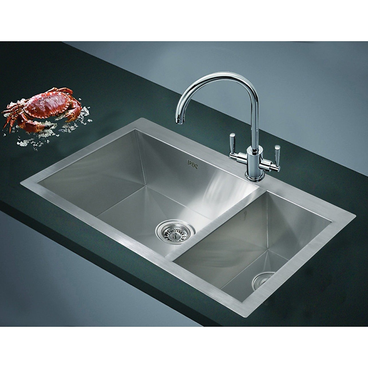 Évier double en acier inoxydable fait main de 1,2 mm avec vidage - 745 x 505 mm