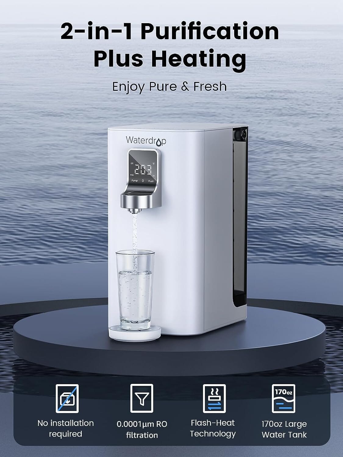 Système d'osmose inverse à eau chaude instantanée pour comptoir - Waterdrop K19