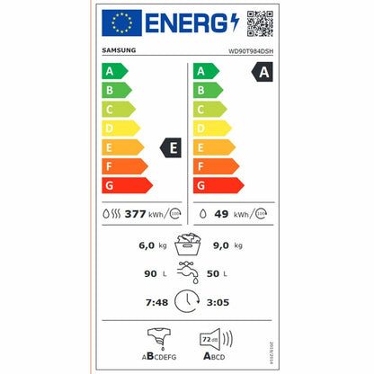 Lave-linge séchant Samsung WD90T984DSH/S3 9 kg / 6 kg Blanc 1400 tr/min Opération réussie