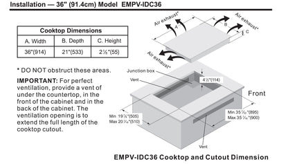 Table de cuisson à induction Empava IDC36 de 36 po de largeur x 21 po de profondeur